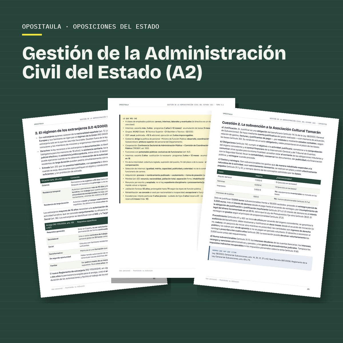Páginas reales del material de Gestión de la Administración Civil del Estado